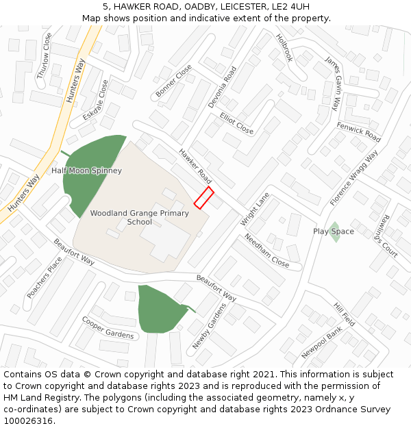 5, HAWKER ROAD, OADBY, LEICESTER, LE2 4UH: Location map and indicative extent of plot