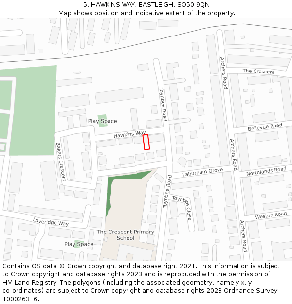 5, HAWKINS WAY, EASTLEIGH, SO50 9QN: Location map and indicative extent of plot