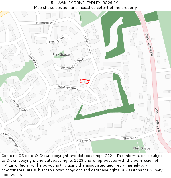 5, HAWKLEY DRIVE, TADLEY, RG26 3YH: Location map and indicative extent of plot