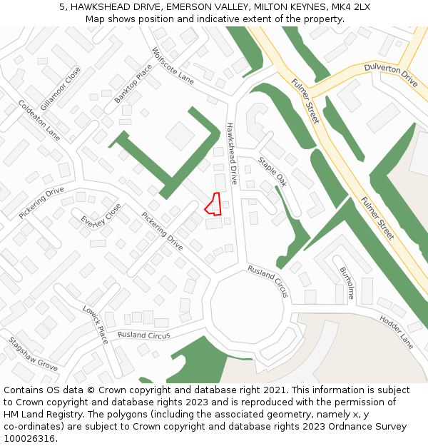 5, HAWKSHEAD DRIVE, EMERSON VALLEY, MILTON KEYNES, MK4 2LX: Location map and indicative extent of plot