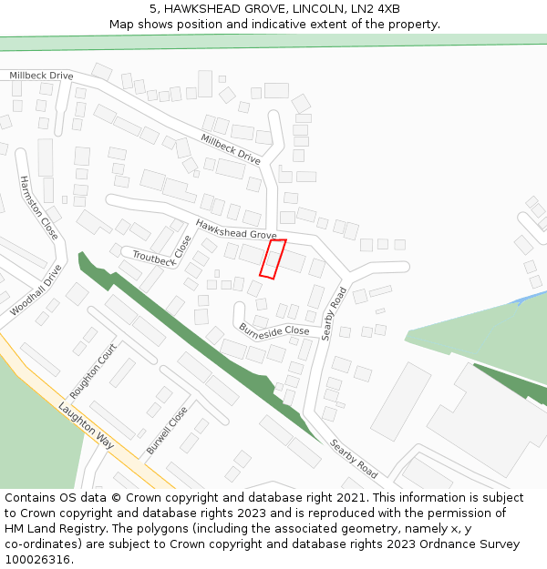 5, HAWKSHEAD GROVE, LINCOLN, LN2 4XB: Location map and indicative extent of plot