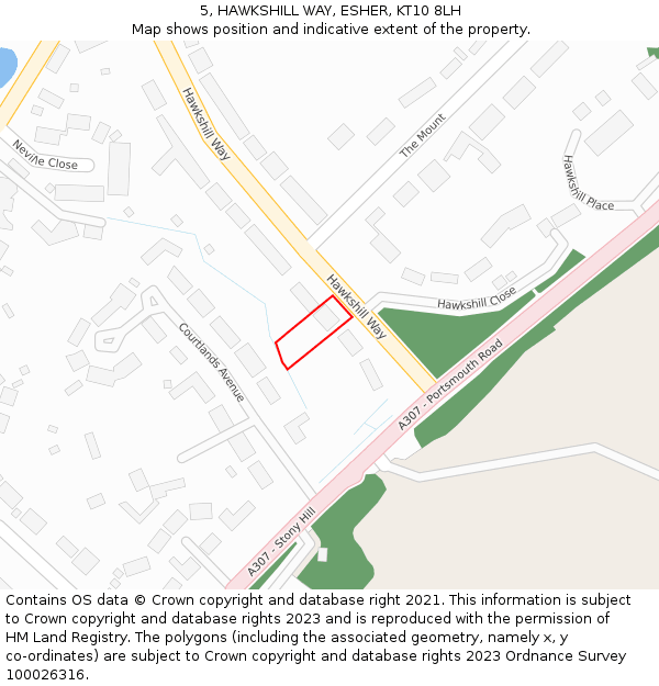 5, HAWKSHILL WAY, ESHER, KT10 8LH: Location map and indicative extent of plot