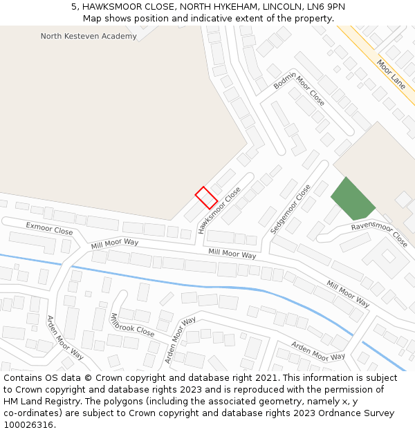 5, HAWKSMOOR CLOSE, NORTH HYKEHAM, LINCOLN, LN6 9PN: Location map and indicative extent of plot