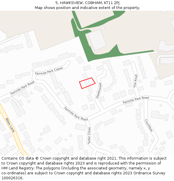 5, HAWKSVIEW, COBHAM, KT11 2PJ: Location map and indicative extent of plot