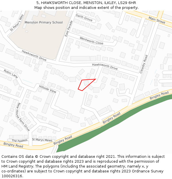 5, HAWKSWORTH CLOSE, MENSTON, ILKLEY, LS29 6HR: Location map and indicative extent of plot