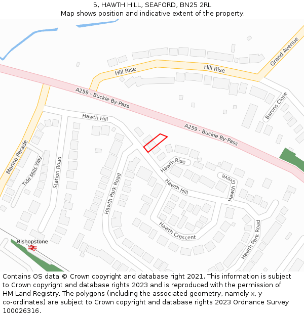 5, HAWTH HILL, SEAFORD, BN25 2RL: Location map and indicative extent of plot