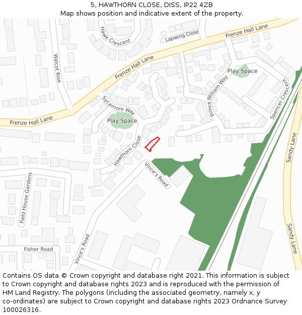 5, HAWTHORN CLOSE, DISS, IP22 4ZB: Location map and indicative extent of plot