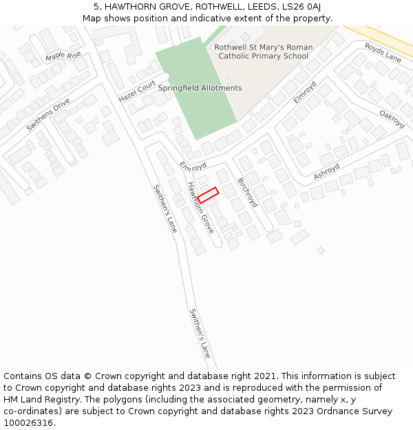 5, HAWTHORN GROVE, ROTHWELL, LEEDS, LS26 0AJ: Location map and indicative extent of plot