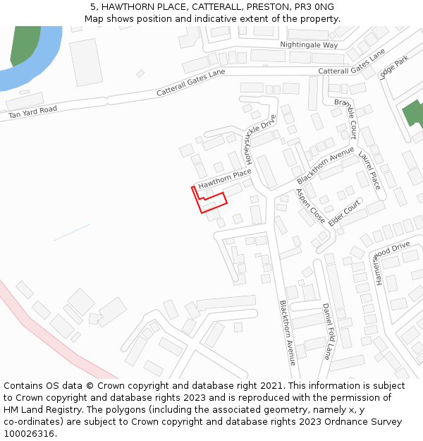 5, HAWTHORN PLACE, CATTERALL, PRESTON, PR3 0NG: Location map and indicative extent of plot