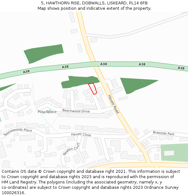 5, HAWTHORN RISE, DOBWALLS, LISKEARD, PL14 6FB: Location map and indicative extent of plot