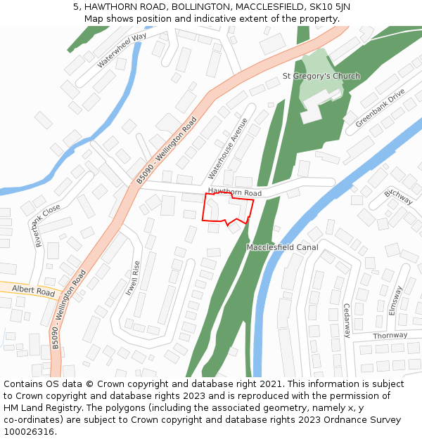 5, HAWTHORN ROAD, BOLLINGTON, MACCLESFIELD, SK10 5JN: Location map and indicative extent of plot