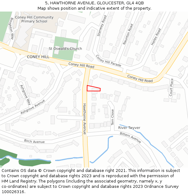 5, HAWTHORNE AVENUE, GLOUCESTER, GL4 4QB: Location map and indicative extent of plot