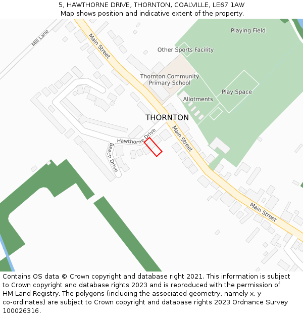 5, HAWTHORNE DRIVE, THORNTON, COALVILLE, LE67 1AW: Location map and indicative extent of plot