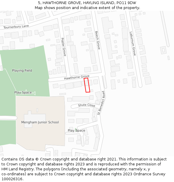 5, HAWTHORNE GROVE, HAYLING ISLAND, PO11 9DW: Location map and indicative extent of plot