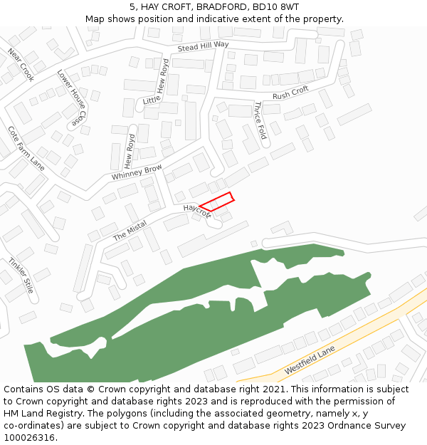 5, HAY CROFT, BRADFORD, BD10 8WT: Location map and indicative extent of plot