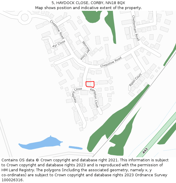 5, HAYDOCK CLOSE, CORBY, NN18 8QX: Location map and indicative extent of plot