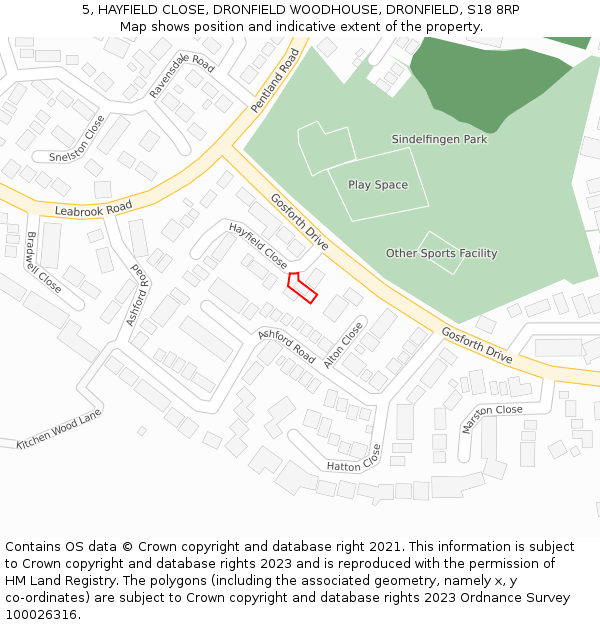 5, HAYFIELD CLOSE, DRONFIELD WOODHOUSE, DRONFIELD, S18 8RP: Location map and indicative extent of plot