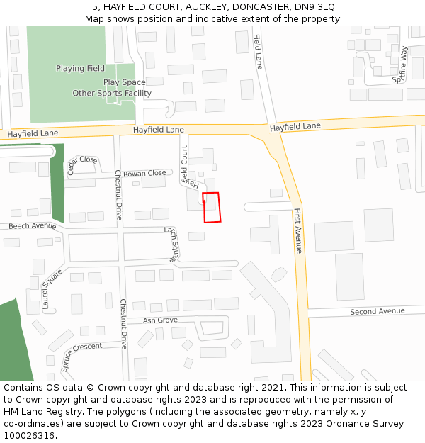 5, HAYFIELD COURT, AUCKLEY, DONCASTER, DN9 3LQ: Location map and indicative extent of plot