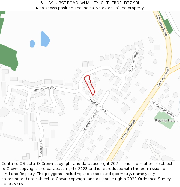 5, HAYHURST ROAD, WHALLEY, CLITHEROE, BB7 9RL: Location map and indicative extent of plot