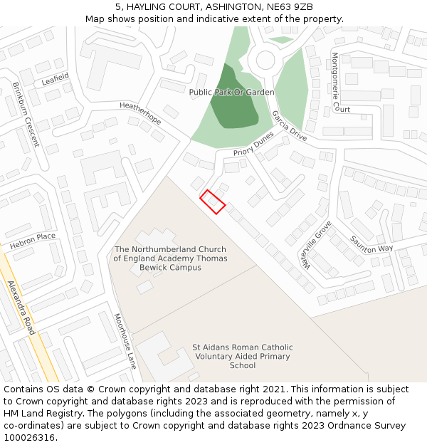 5, HAYLING COURT, ASHINGTON, NE63 9ZB: Location map and indicative extent of plot