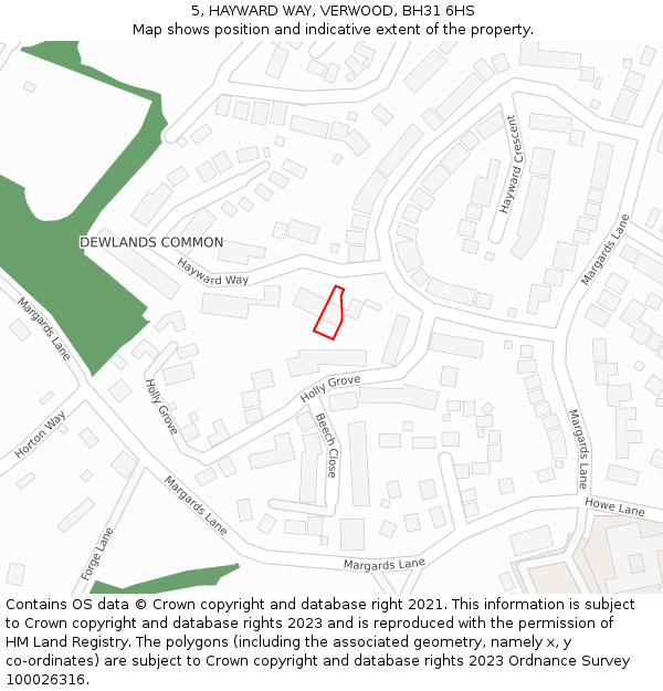 5, HAYWARD WAY, VERWOOD, BH31 6HS: Location map and indicative extent of plot