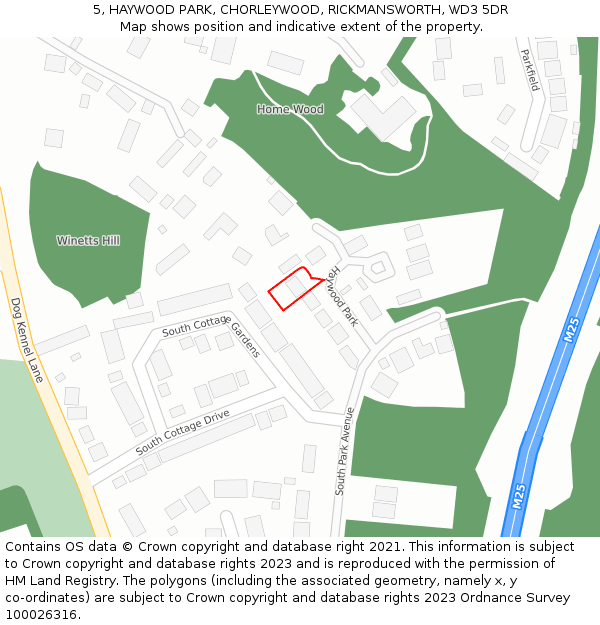 5, HAYWOOD PARK, CHORLEYWOOD, RICKMANSWORTH, WD3 5DR: Location map and indicative extent of plot