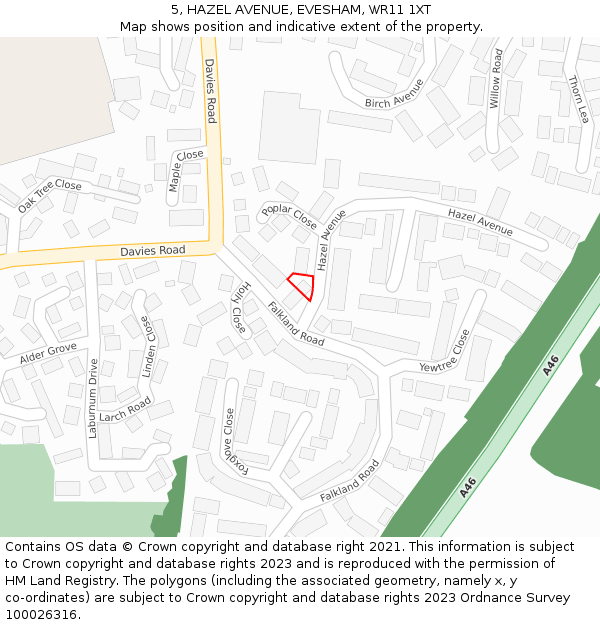 5, HAZEL AVENUE, EVESHAM, WR11 1XT: Location map and indicative extent of plot
