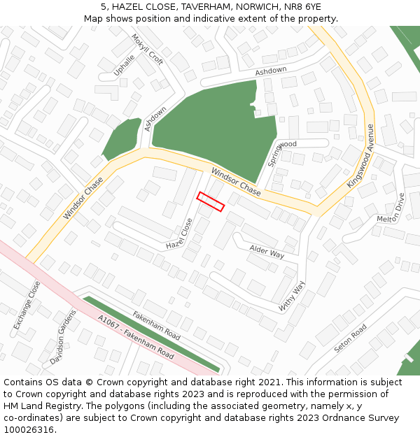 5, HAZEL CLOSE, TAVERHAM, NORWICH, NR8 6YE: Location map and indicative extent of plot