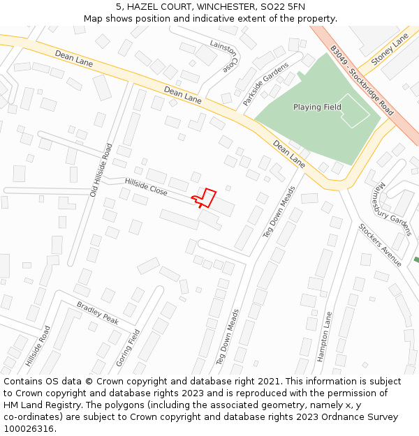 5, HAZEL COURT, WINCHESTER, SO22 5FN: Location map and indicative extent of plot