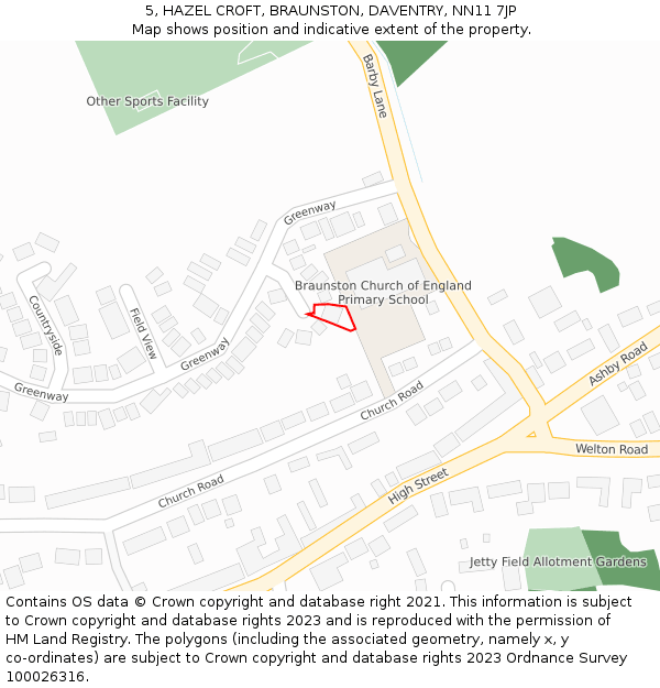 5, HAZEL CROFT, BRAUNSTON, DAVENTRY, NN11 7JP: Location map and indicative extent of plot