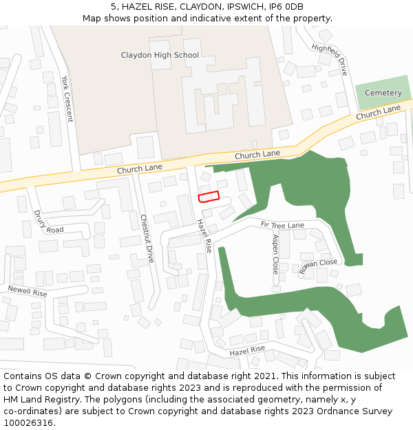 5, HAZEL RISE, CLAYDON, IPSWICH, IP6 0DB: Location map and indicative extent of plot