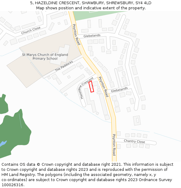 5, HAZELDINE CRESCENT, SHAWBURY, SHREWSBURY, SY4 4LD: Location map and indicative extent of plot