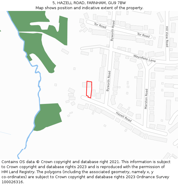 5, HAZELL ROAD, FARNHAM, GU9 7BW: Location map and indicative extent of plot