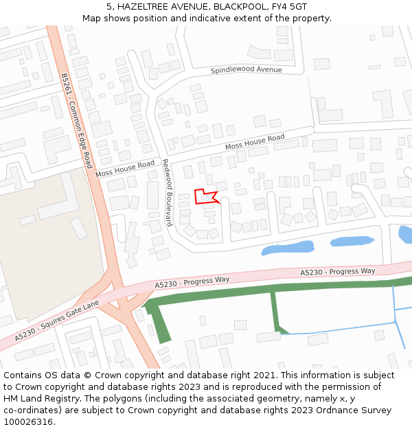 5, HAZELTREE AVENUE, BLACKPOOL, FY4 5GT: Location map and indicative extent of plot