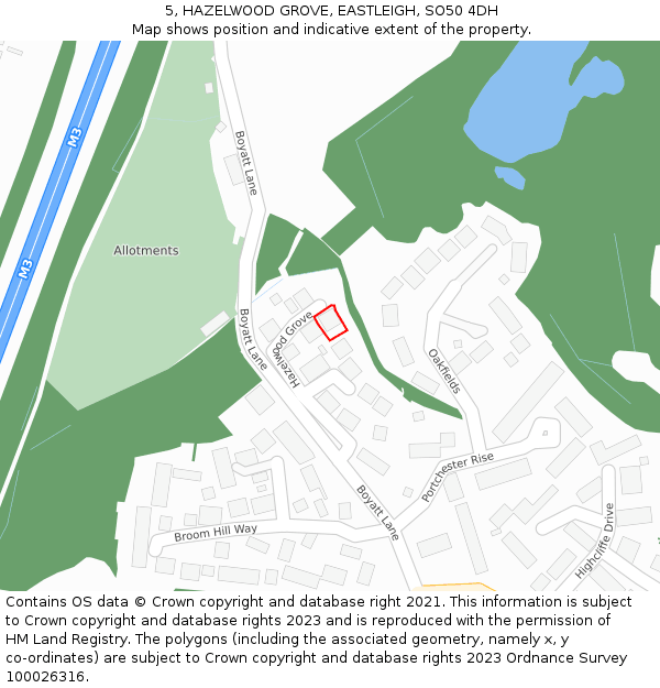 5, HAZELWOOD GROVE, EASTLEIGH, SO50 4DH: Location map and indicative extent of plot