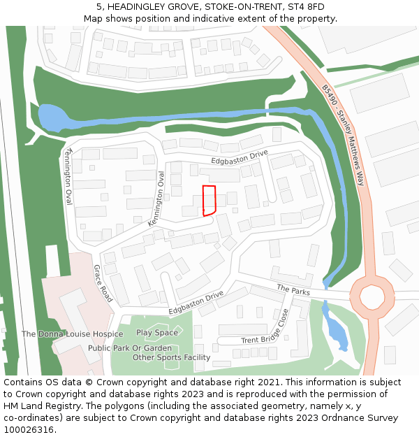 5, HEADINGLEY GROVE, STOKE-ON-TRENT, ST4 8FD: Location map and indicative extent of plot