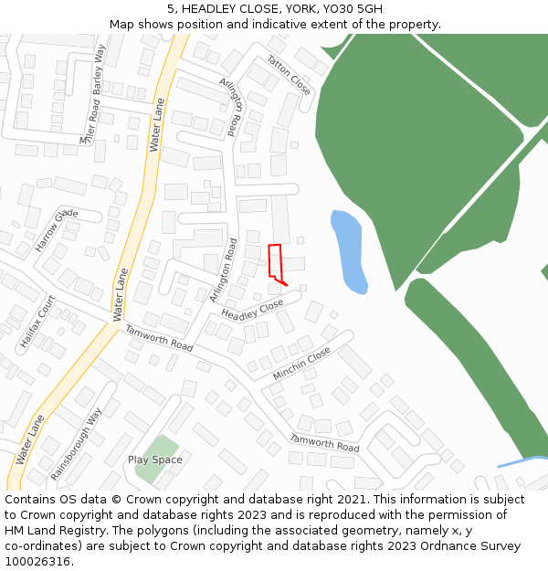 5, HEADLEY CLOSE, YORK, YO30 5GH: Location map and indicative extent of plot