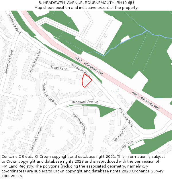 5, HEADSWELL AVENUE, BOURNEMOUTH, BH10 6JU: Location map and indicative extent of plot