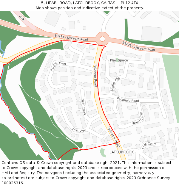 5, HEARL ROAD, LATCHBROOK, SALTASH, PL12 4TX: Location map and indicative extent of plot