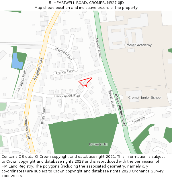 5, HEARTWELL ROAD, CROMER, NR27 0JD: Location map and indicative extent of plot