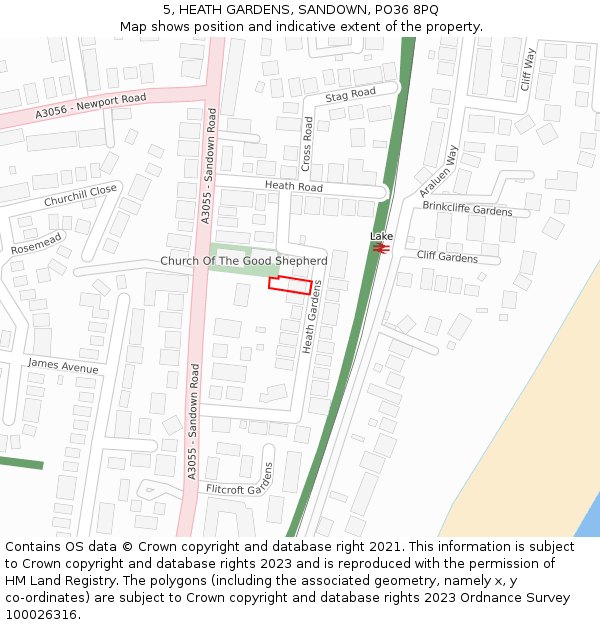 5, HEATH GARDENS, SANDOWN, PO36 8PQ: Location map and indicative extent of plot