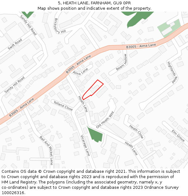 5, HEATH LANE, FARNHAM, GU9 0PR: Location map and indicative extent of plot