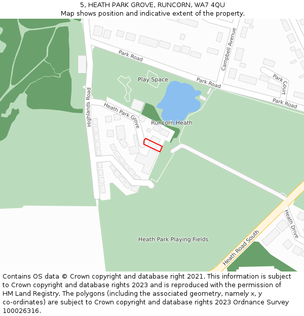 5, HEATH PARK GROVE, RUNCORN, WA7 4QU: Location map and indicative extent of plot