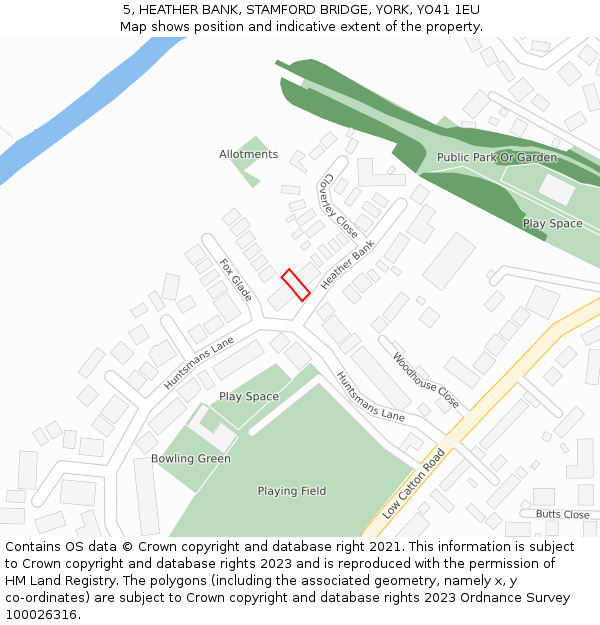 5, HEATHER BANK, STAMFORD BRIDGE, YORK, YO41 1EU: Location map and indicative extent of plot