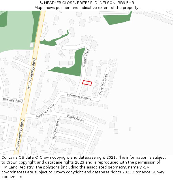 5, HEATHER CLOSE, BRIERFIELD, NELSON, BB9 5HB: Location map and indicative extent of plot