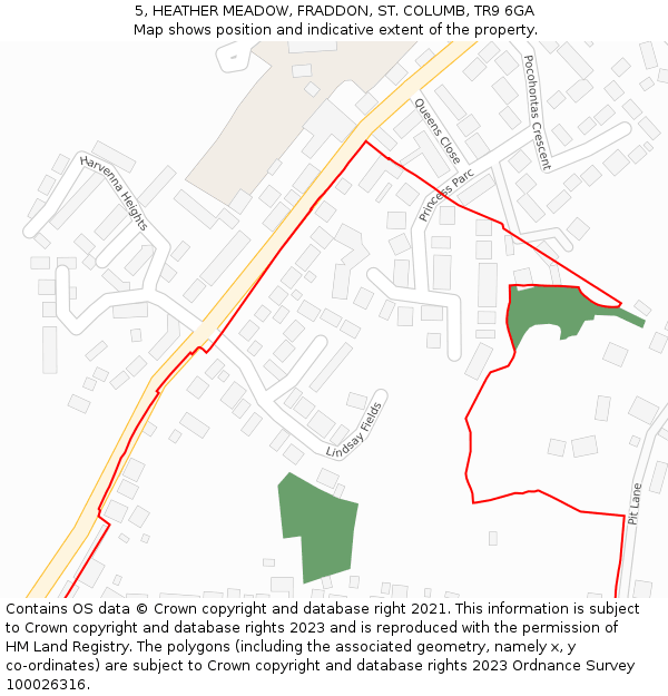 5, HEATHER MEADOW, FRADDON, ST. COLUMB, TR9 6GA: Location map and indicative extent of plot