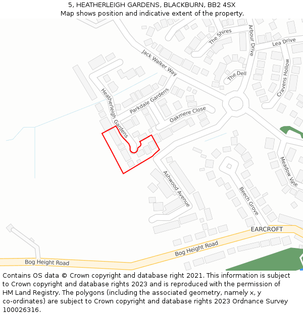 5, HEATHERLEIGH GARDENS, BLACKBURN, BB2 4SX: Location map and indicative extent of plot