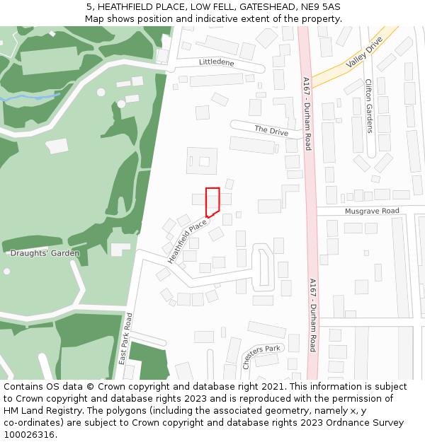 5, HEATHFIELD PLACE, LOW FELL, GATESHEAD, NE9 5AS: Location map and indicative extent of plot