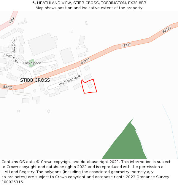 5, HEATHLAND VIEW, STIBB CROSS, TORRINGTON, EX38 8RB: Location map and indicative extent of plot