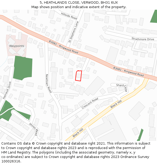 5, HEATHLANDS CLOSE, VERWOOD, BH31 6UX: Location map and indicative extent of plot